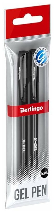 Ручка гелевая Berlingo "X-Gel" черная, 0,5мм, 2шт, пакет с европодвесом (арт. 305534)