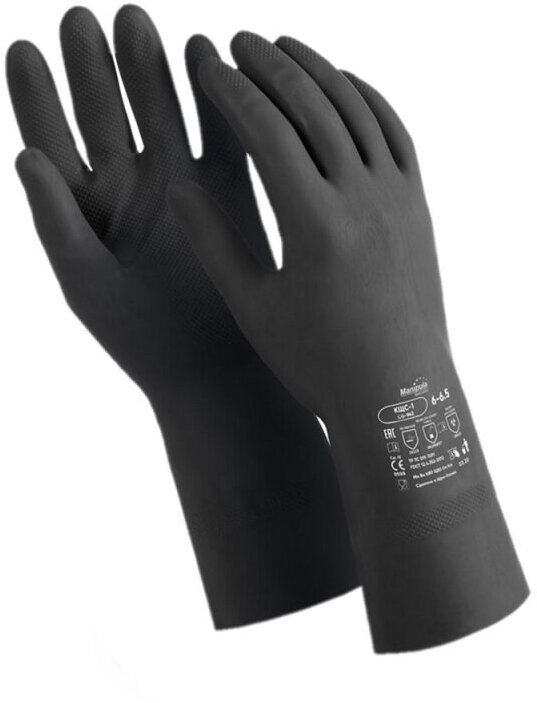 Перчатки защитные латекс,черный Manipula КЩС-1 (L-U-03/CG-942) р.7 - фотография № 1