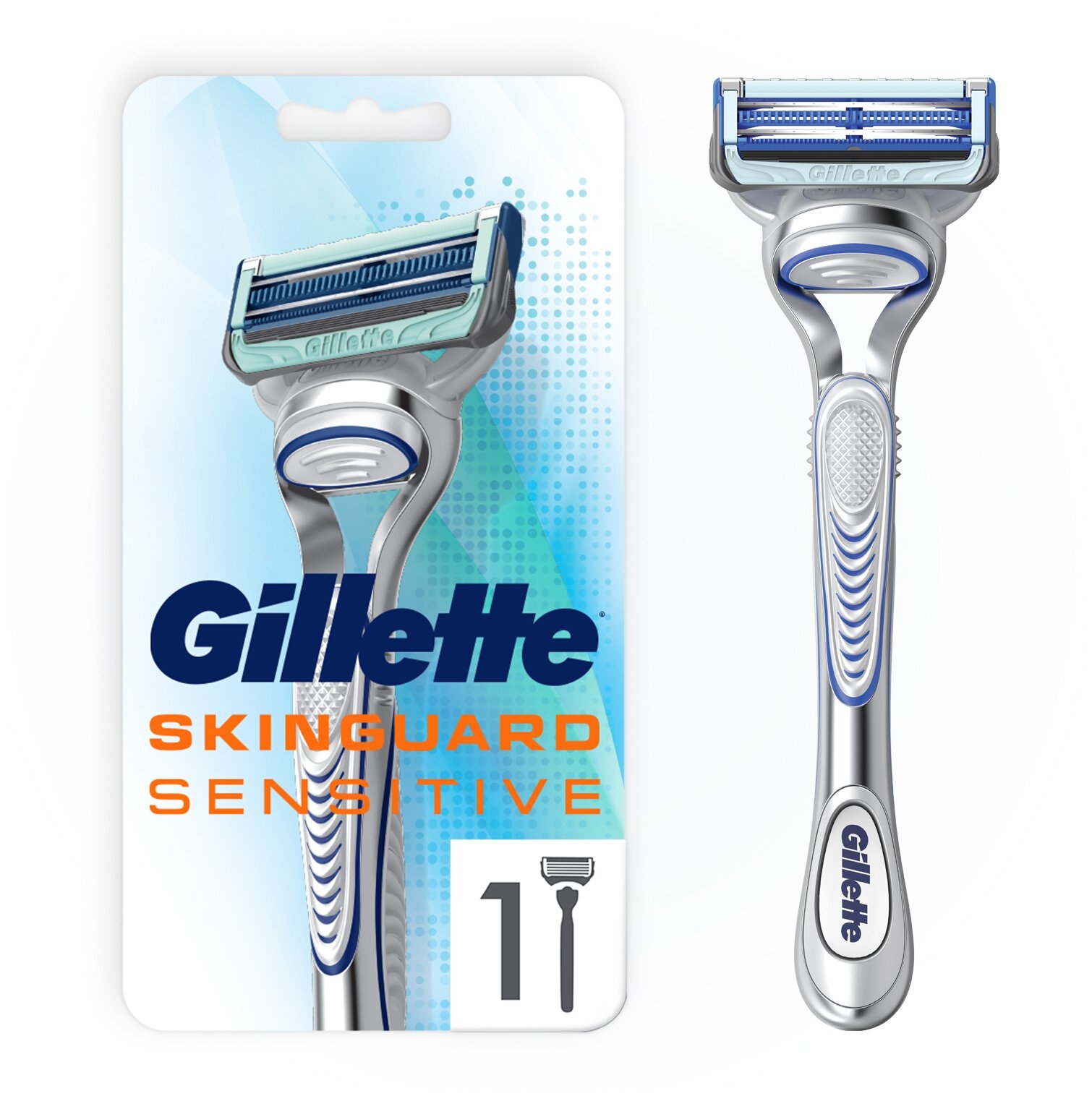 Gillette SkinGuard Мужская Бритва , 1 кассета, с 2 лезвиями, для чувствительной кожи, с триммером