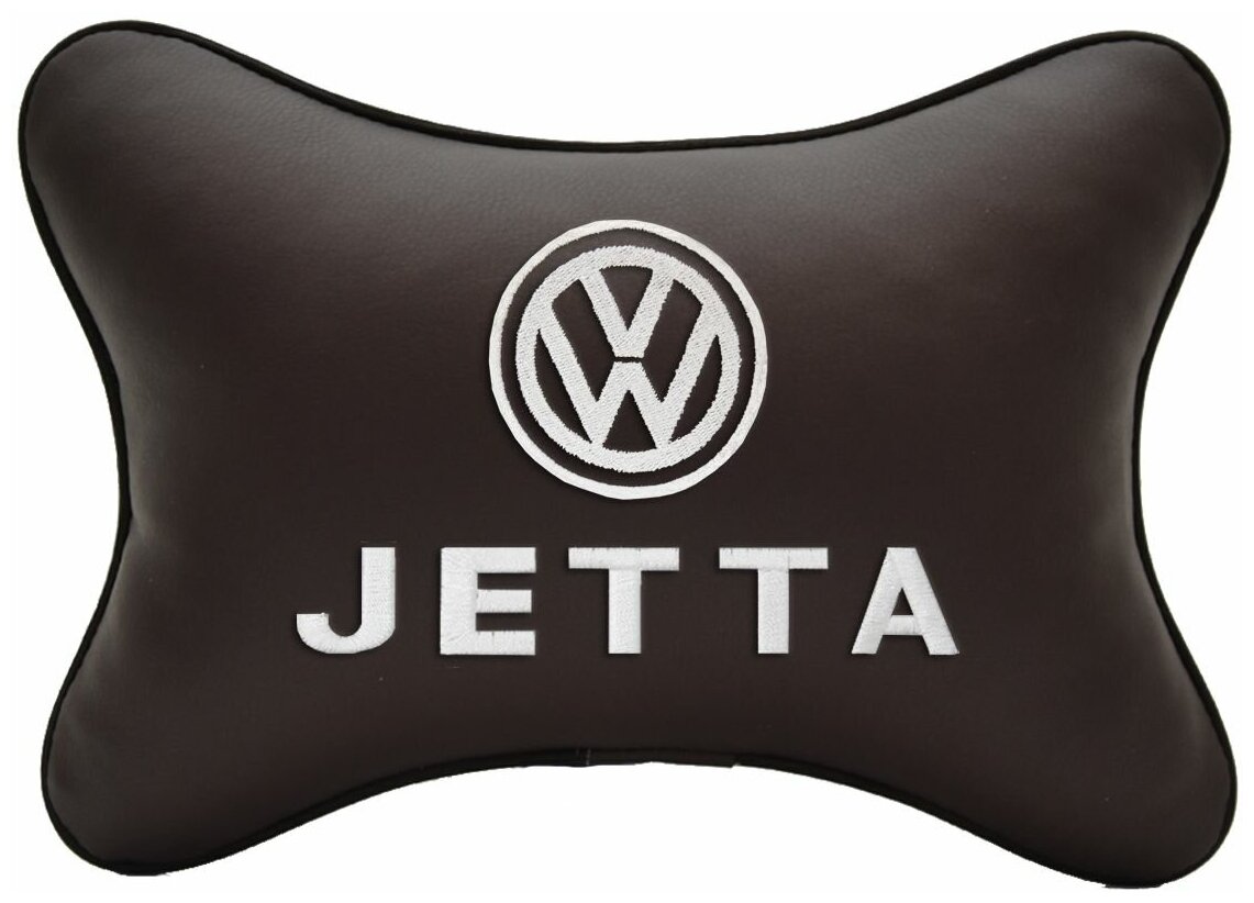 Автомобильная подушка на подголовник экокожа Coffee с логотипом автомобиля VOLKSWAGEN JETTA