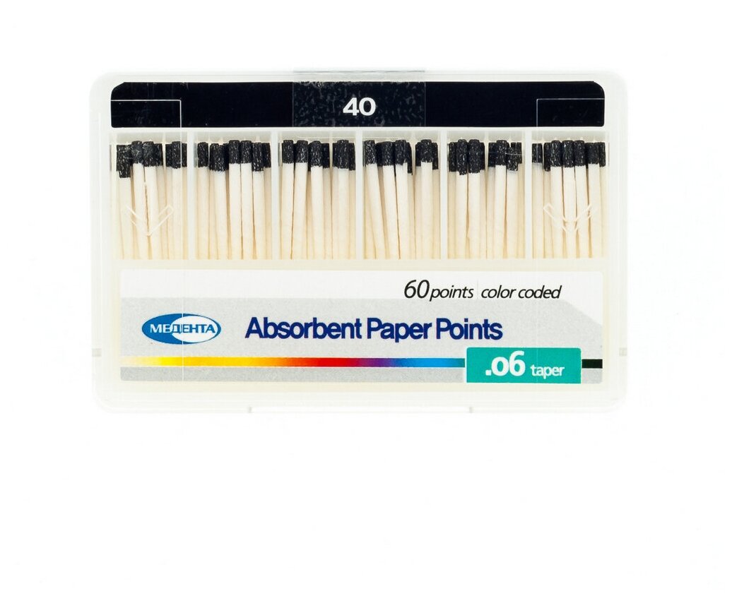 Штифты бумажные абсорбирующие эндоканальные Meta Biomed Absorbent Paper Points, размер .06#40, 100 шт. в упаковке