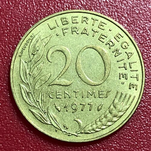 Монета Франция 20 Сантимов 1977 год #2-5 5 сантимов 1966 франция из оборота