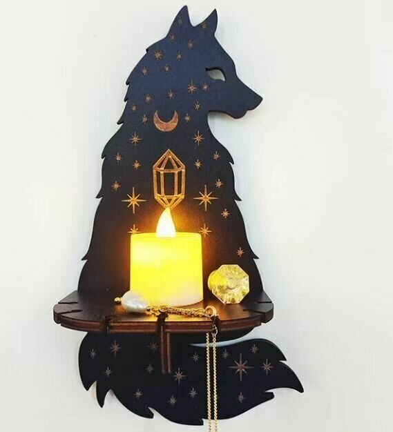 Полка декоративная интерьерная, подставка для свечей, держатель для украшений "Волк" - фотография № 9
