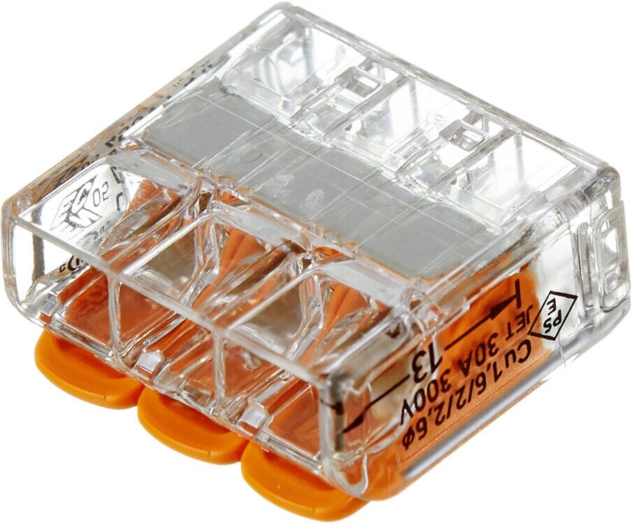 Клемма WAGO 221-613, 30 шт., коробка, прозрачный/оранжевый - фотография № 6