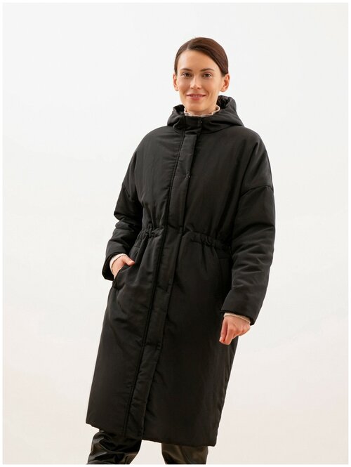 Пальто  Pompa зимнее, силуэт прямой, удлиненное, размер 46, черный