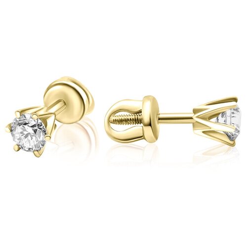 Серьги пусеты 1RBC, желтое золото, 585 проба, бриллиант