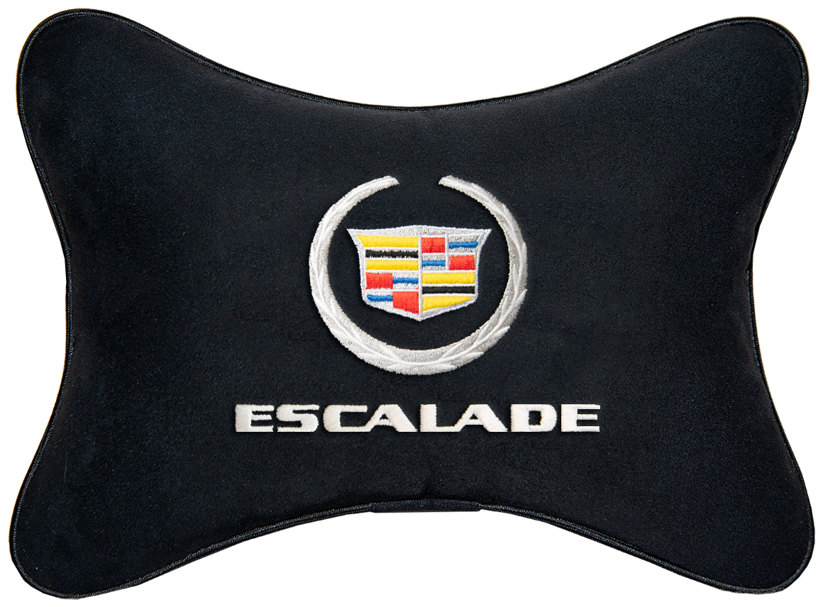 Автомобильная подушка на подголовник алькантара Black с логотипом автомобиля CADILLAC ESCALADE