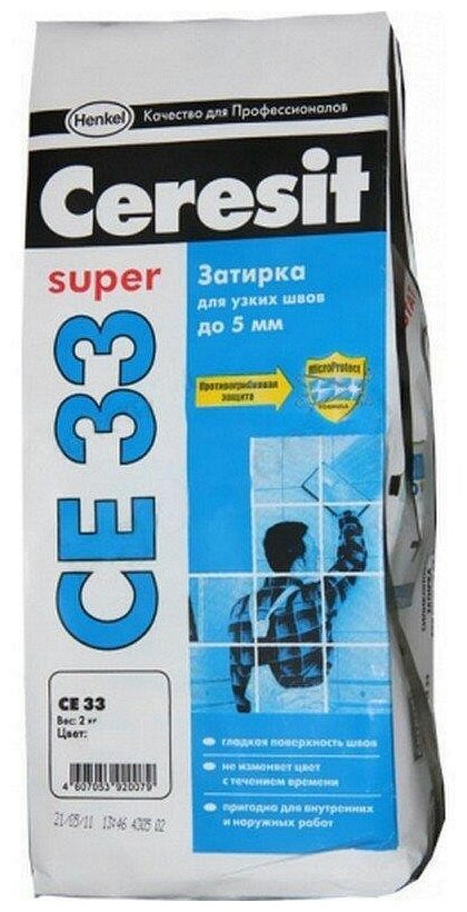 Затирка для швов 2-5 мм Super №01, белый Ceresit CE-33 белый 5кг