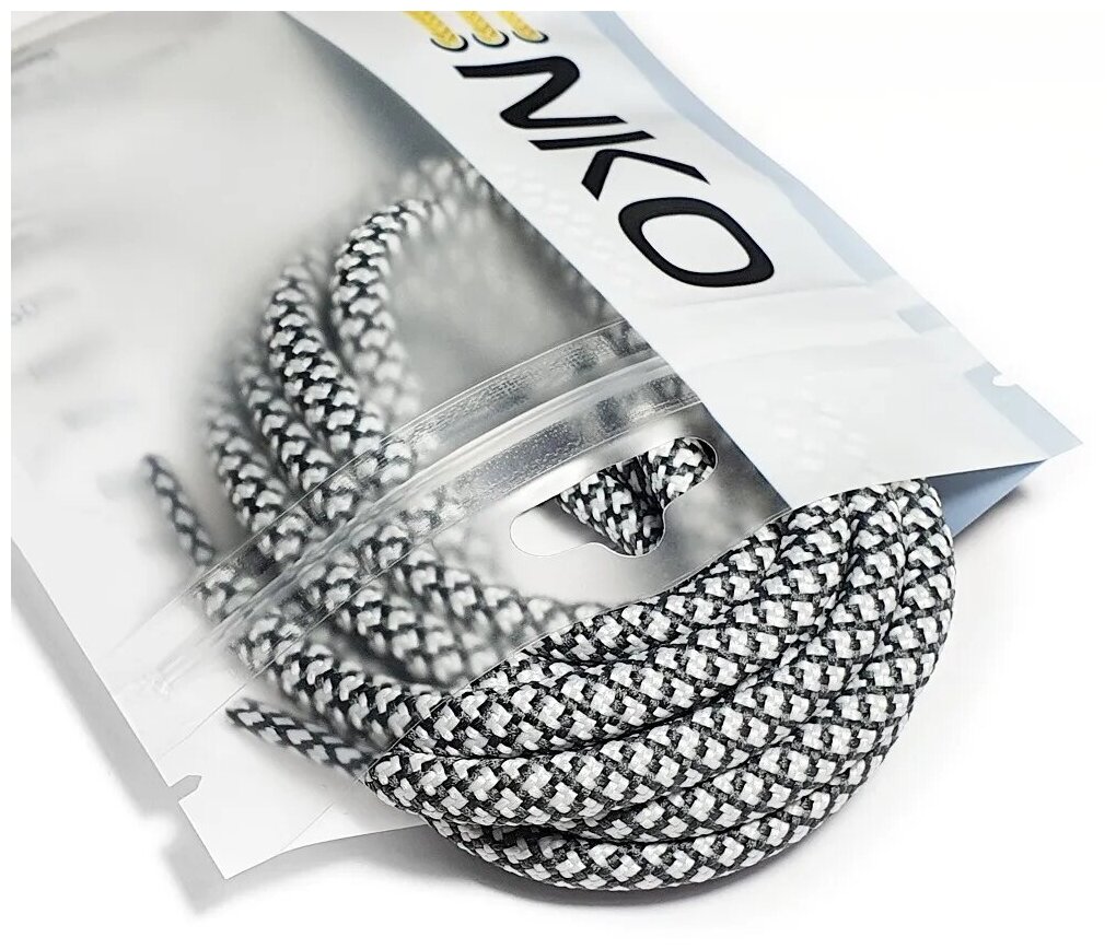 Шнурки LENKO для Изи Буст / Yeezy Boost бело-серые 120 см, 5 мм, 1 пара, полиэстер — фото 1