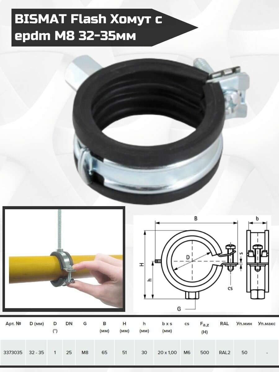 BISMAT Flash Хомут с epdm M8 32-35мм 3373035 Walraven