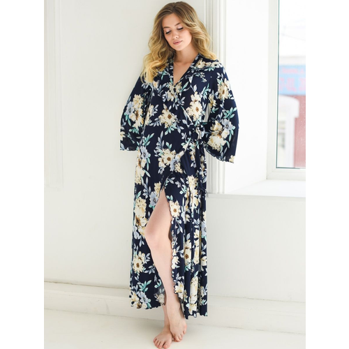 фото Халат текстильный край, размер 54, бежевый, черный