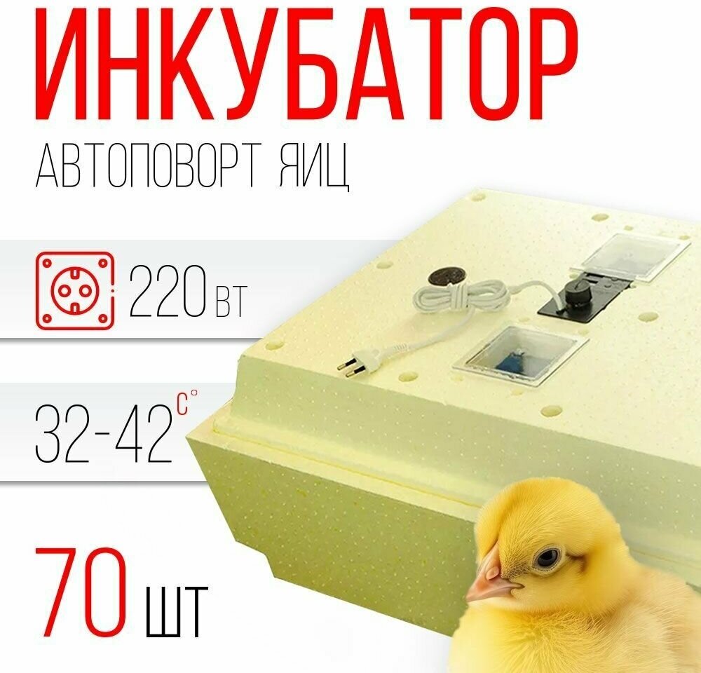 Инкубатор Золушка 70 яиц (автоматический переворот, терморегулятор, 220В) - фотография № 1