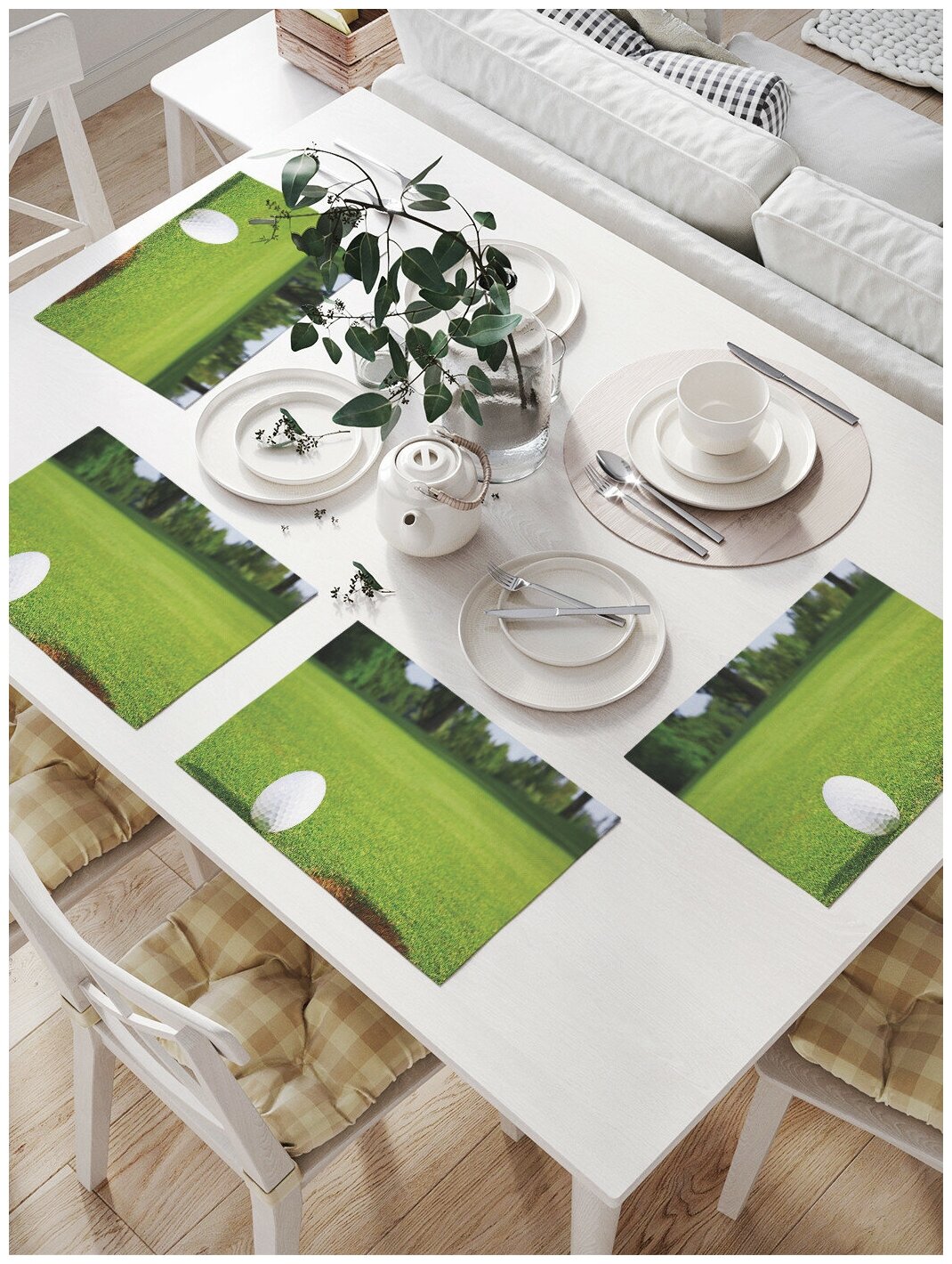 фото Салфетки на стол для сервировки прямоугольные, плейсмат JoyArty "Мячику лункина грине", 32x46 см, в комплекте 4шт.