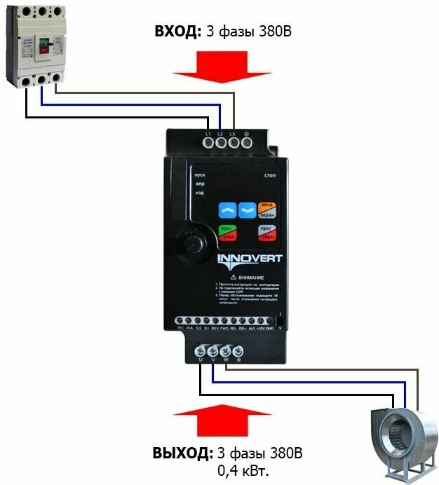 Частотный преобразователь для вентилятора INNOVERT VENT IVD401B43E 04 кВт; 380В; 15 А