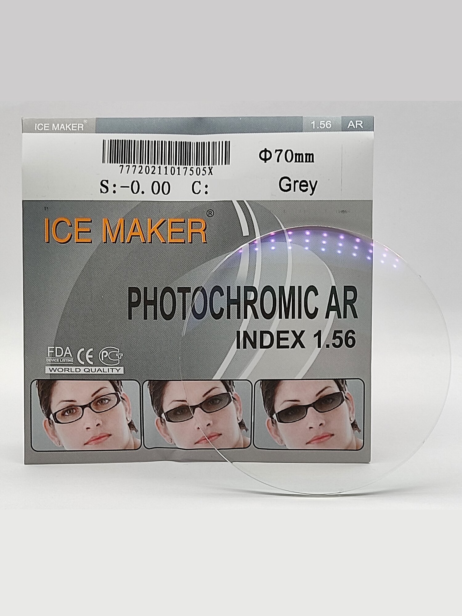 Линза для очков стигматическая 1шт ICE MAKER -2.50, d 70, index 1.56, серый