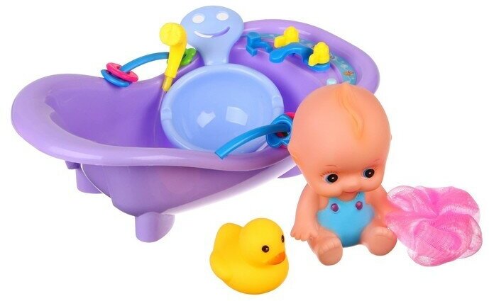 Крошка Я Набор резиновых игрушек для ванны «Пупс в ванне», с пищалкой, 5 шт, цвет микс, Крошка Я