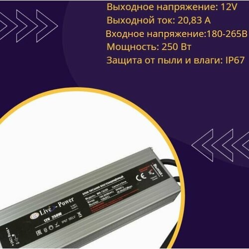 Блок питания для светодиодной ленты 12V 250W 20,83A алюминий MRM MR-12250