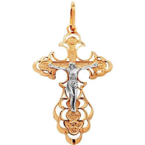 Крестик Аврора, комбинированное золото, 585 проба подвеска крест из золота аврора 74017
