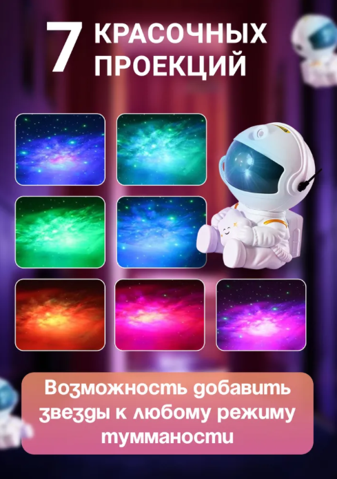 Детский ночник-проектор звездного неба "Космонавт", черный - фотография № 3
