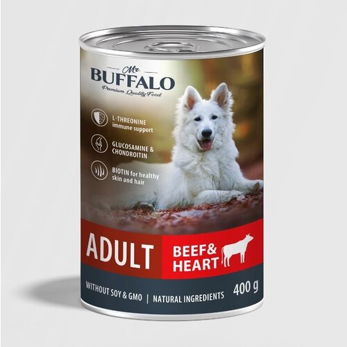 Баффало Mr.Buffalo Adult Dog 1 шт по 400г говядина и сердце консервы для собак