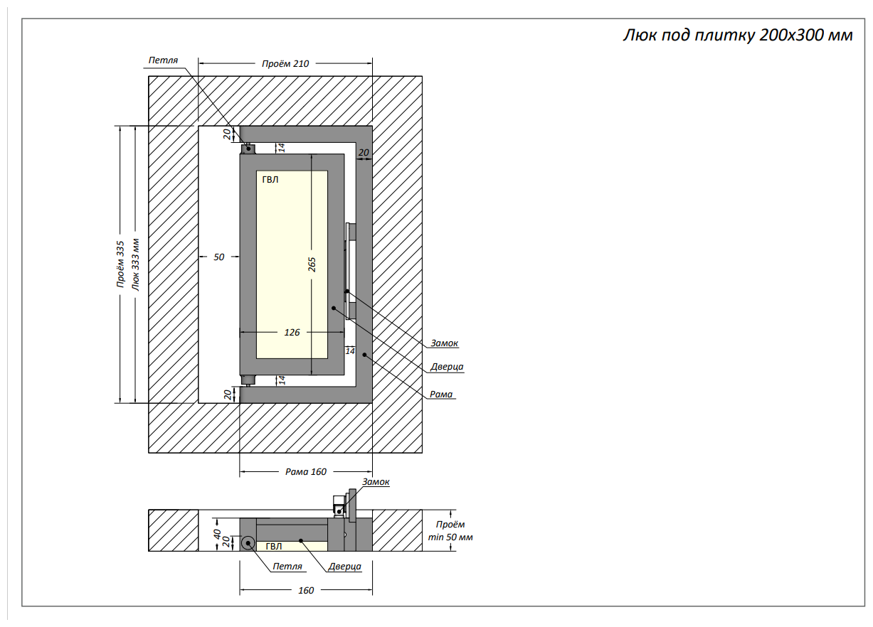 1 Ревизионный люк 200х200 мм под отделку стены