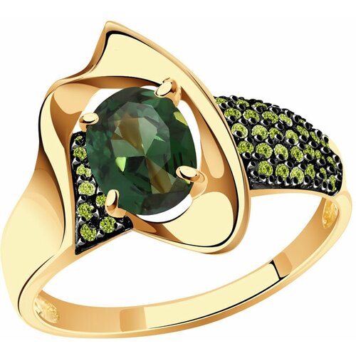 фото Золотое кольцо александра кл2276-26ск-са с фианитом и турмалином diamant-online