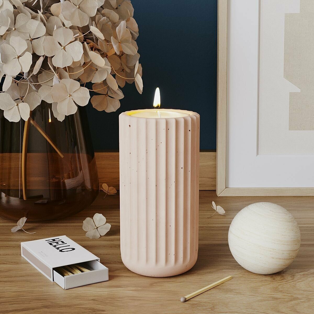 Подсвечник Chloe Slim M, 5.5х10 см, для столовых и чайных свечей (1 шт.), бетон, розовый матовый