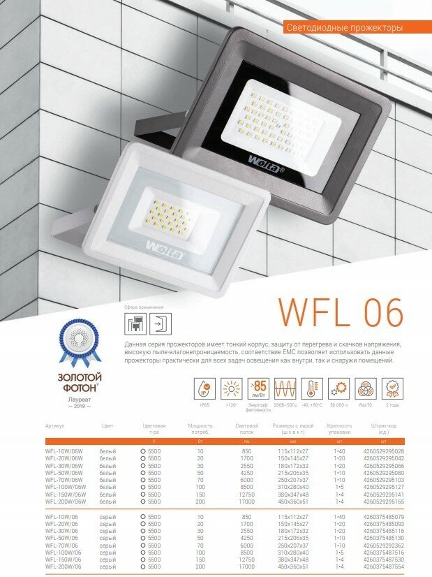 Прожектор светодиодный Wolta WFL-30W/06, 30 Вт, свет: холодный белый - фотография № 6