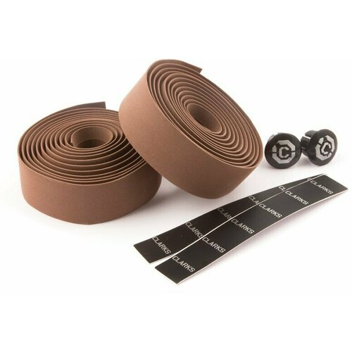 Лента на руль 3-166 CHBT корковая+крепеж+заглушки на руль коричневая CLARK`S