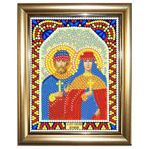 фото Алмазная мозаика "святые петр и февронья" 10,5х14,5см в подарок золотая рамка для готовой работы наследие