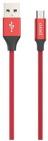 Кабель PERO DC-02, microUSB - USB, 2 А, 1 м, тканевая оплетка, красный