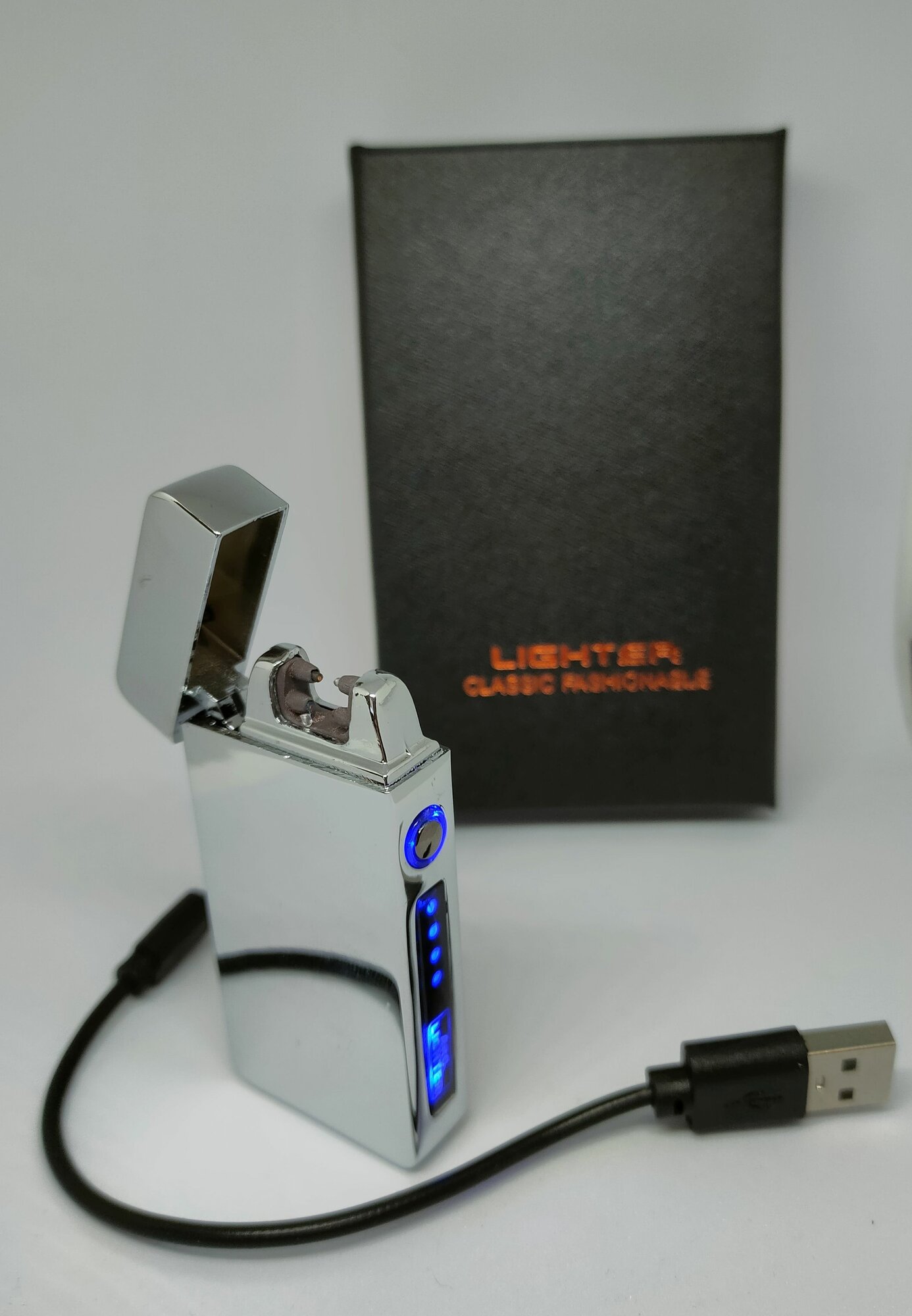 Зажигалка Плазменная Usb с Подсветкой Серебристая - фотография № 2