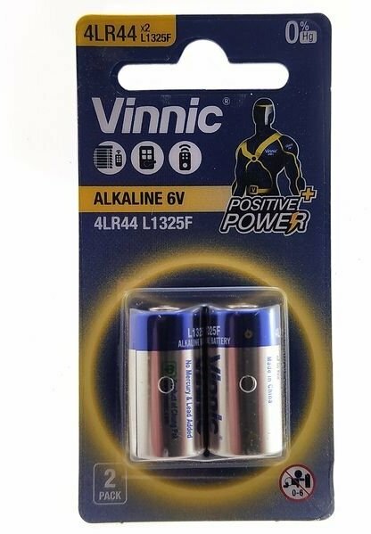 Батарейка щелочная Vinnic 4LR44, 476A, PX28 (6V) 2 штуки