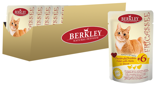 Berkley Fricassee #6 для кошек домашняя птица с кусочками курицы и травы 85гр х 12шт - фотография № 7