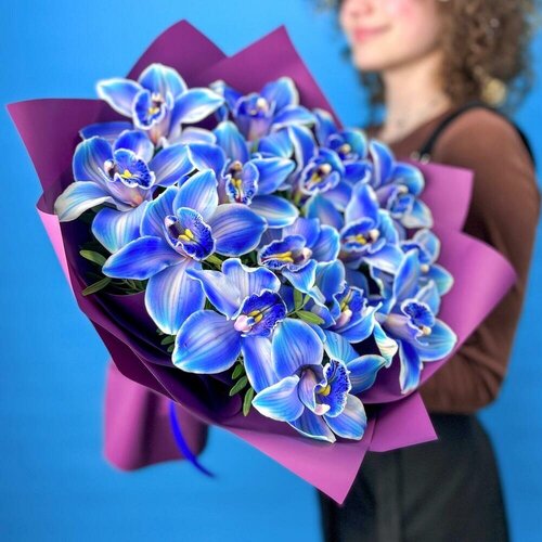 Букет. Синие Орхидеи VIP-Космос. Монобукет 515. Leora Flowers дом цветочной моды
