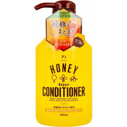 KUMANO YUSHI Восстанавливающий кондиционер для волос P's Honey Repair Conditioner, с оливковым маслом, медом и маточным молочком, с мягким цветочным ароматом, 400мл.