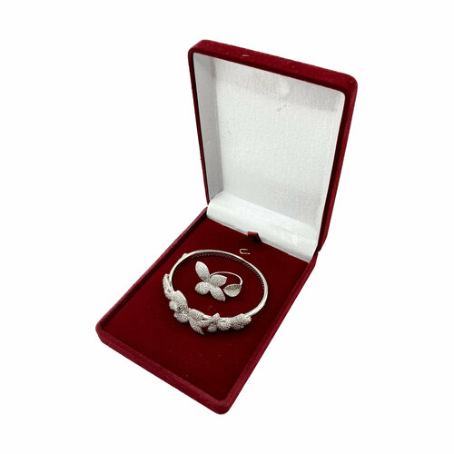 Комплект бижутерии: браслет, кольцо, фианит, размер кольца 15, размер браслета 17 см, серебряный