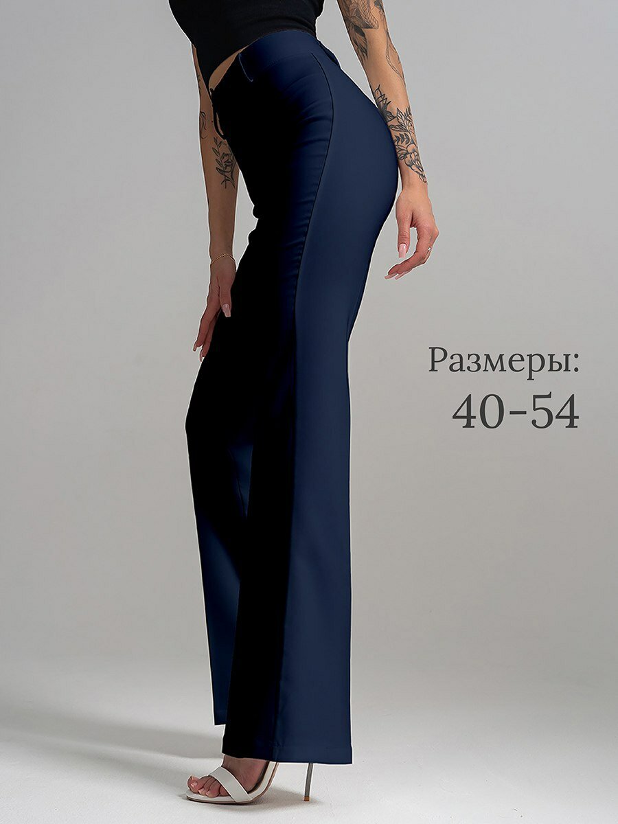 Брюки клеш  офисные классические LuxeChic, размер 46, синий — фото 1