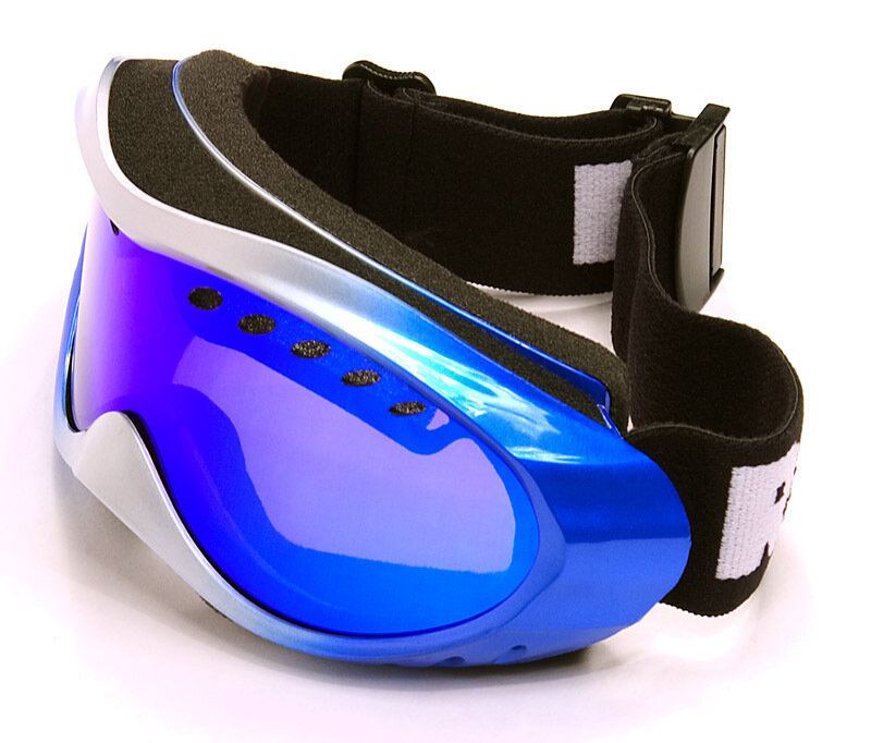 Очки-Маска горнолыжная сноубордическая мотоочки + доп. жёлтая линза Rooly Stryker SILVERBLUE 8602 для экстремальных видов спорта