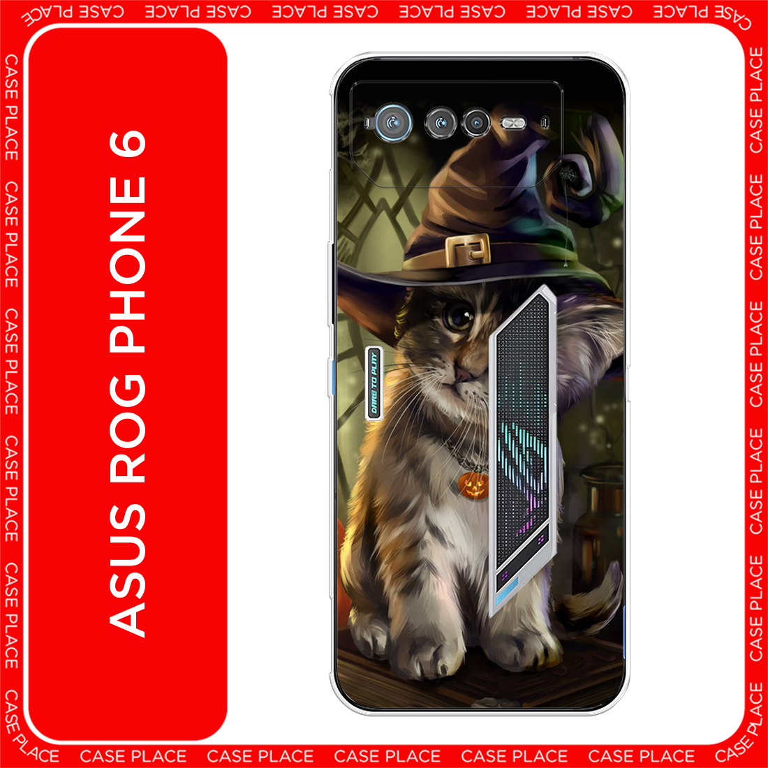Чехол на Asus ROG Phone 6 / Асус Рог Фон 6 с принтом Кот на Хэллоуин