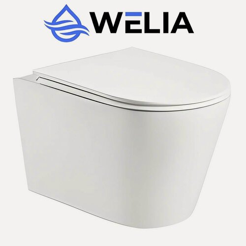 Изображение товара Унитаз подвесной безободковый с тройным смывом и сиденьем микролифт Welia WL21
