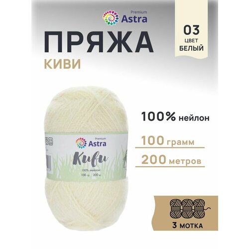 фото Пряжа для вязания astra premium 'киви' (kiwi), 100 г, 200 м (100% нейлон) (03 белый), 3 мотка