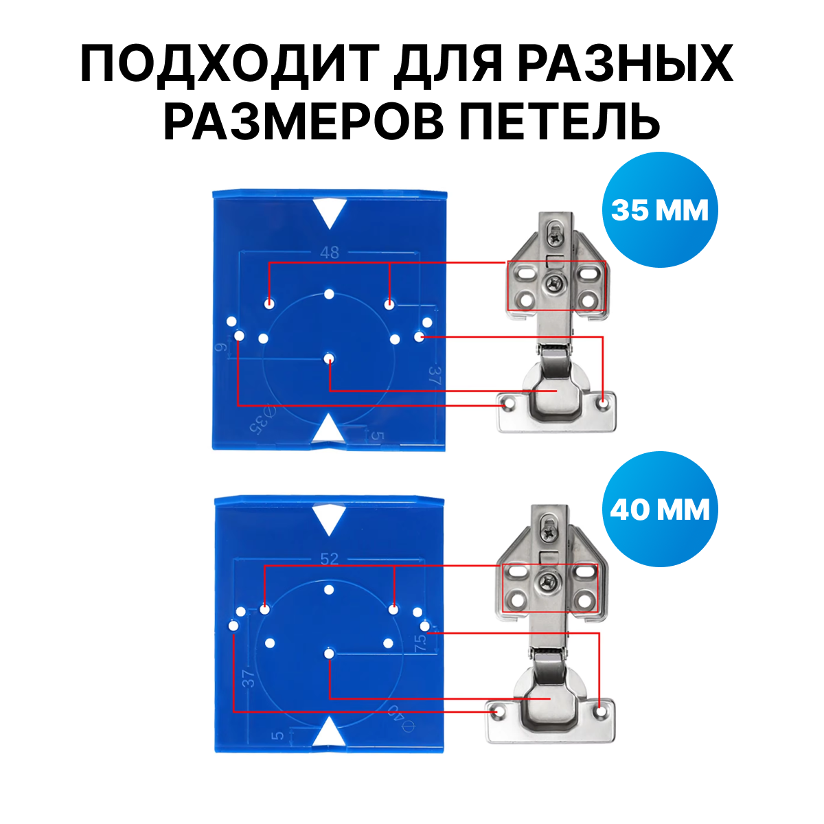 Шаблон мебельный для разметки и установки петель / Кондуктор копировальный для фасадных петель — фото 1