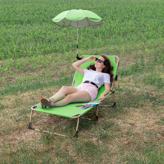 Шезлонг Isma складной с подголовником+зонтик (670х1930мм зеленый)