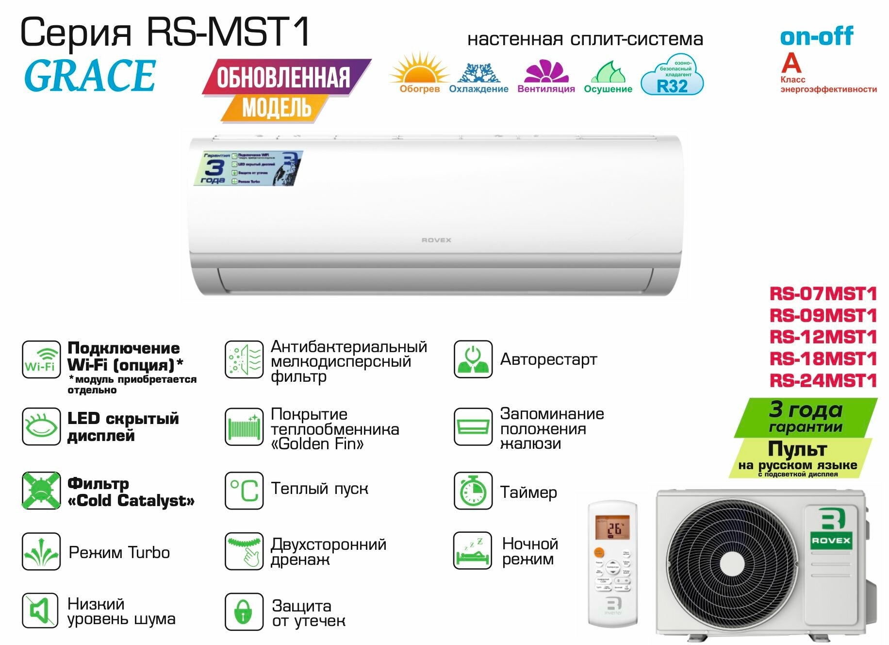 Кондиционер Rovex RS-09MST1 Grace (Завод Midea) 25 кв. м