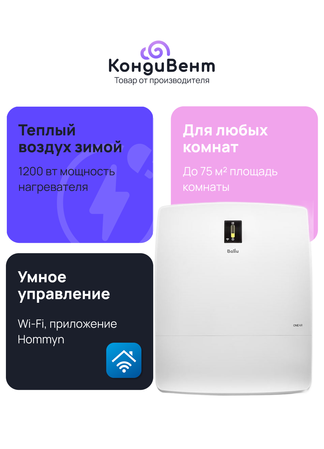 Очиститель воздуха приточный Ballu ONEAIR ASP-200SP с датчиком Со2 и нагревательным элементом + цифровая станция XIAOMI — фото 1