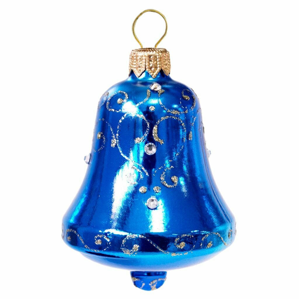 Елочная игрушка фигурка стеклянная "Колокольчик-2" д5,3см, h8,5см, ручная художественная роспись, подарочная упаковка