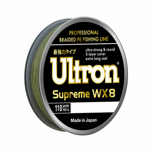 Плетеный шнур ULTRON WX8 Supreme 0.12 мм, 10,0 кг, 100м, хаки