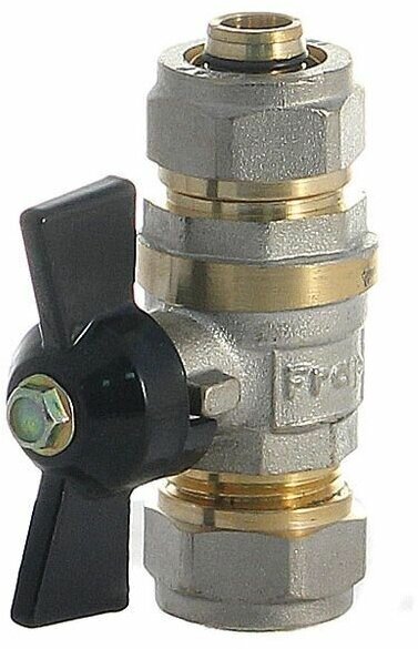 фото Кран для воды, ручка-бабочка, шаровой, диаметр 16 мм, с цангой, Frap, F253.1616