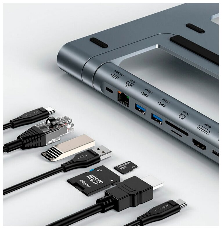 Подставка-хаб для ноутбука ACEFAST E5 PLUS USB-C (2 - USB-A HDMI RJ45 2-USB-C PD) многофункциональная